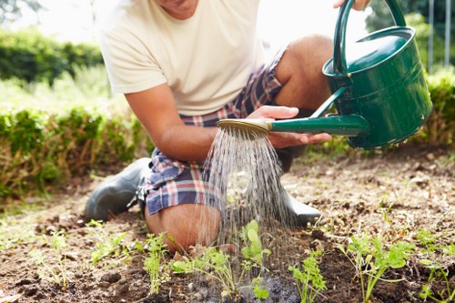 Professional landscapers working on a design project